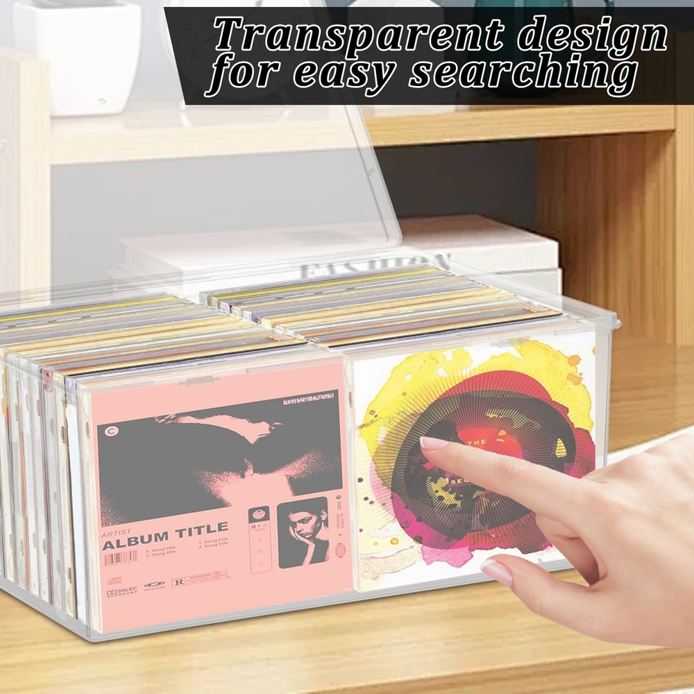 Stackable Clear Plastic CD Organizer,11.9"x 8.5"CD Storage Box, Clear CD Hold...