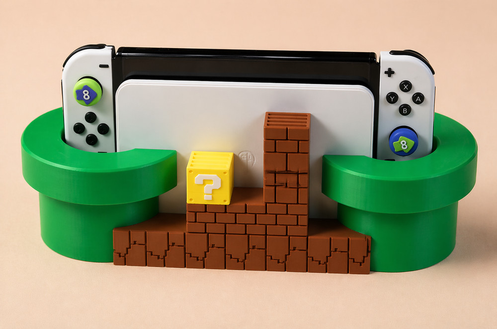 Nintendo Switch + Switch OLED Mario Theme Dock Holder Stand | With Game Storage
