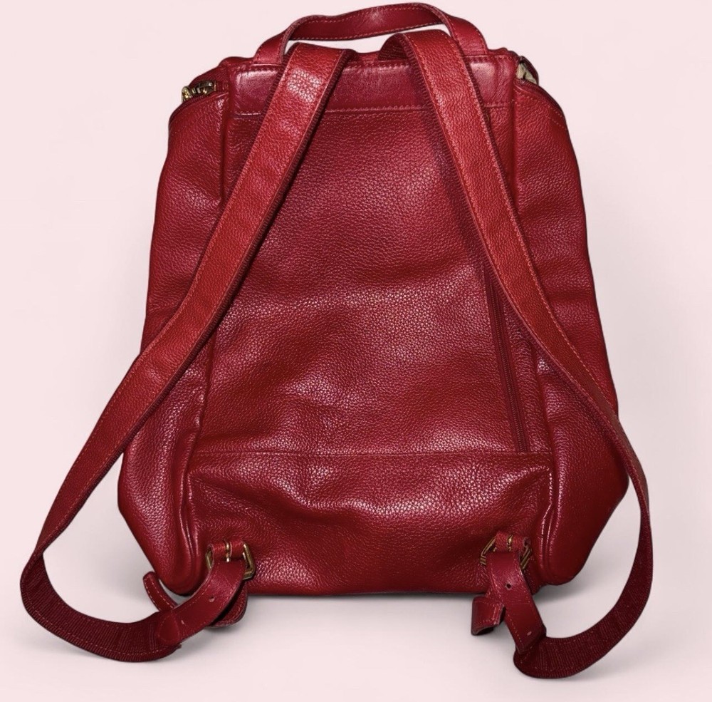 Red genuine leather Longchamp zippered backpack