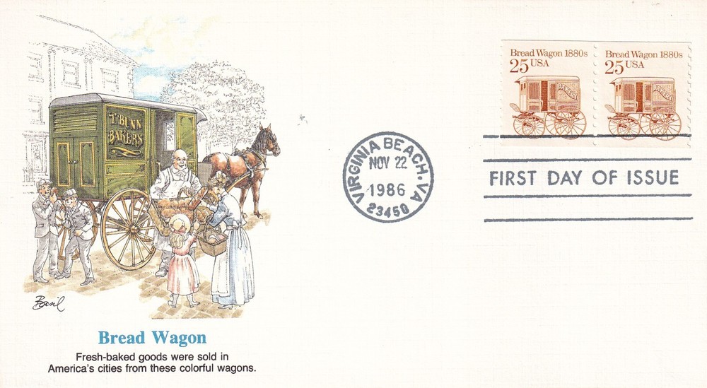 STAMP US SCOTT 2136 "Bread Wagon 1880's" 25 CENT 1986 FDC - A