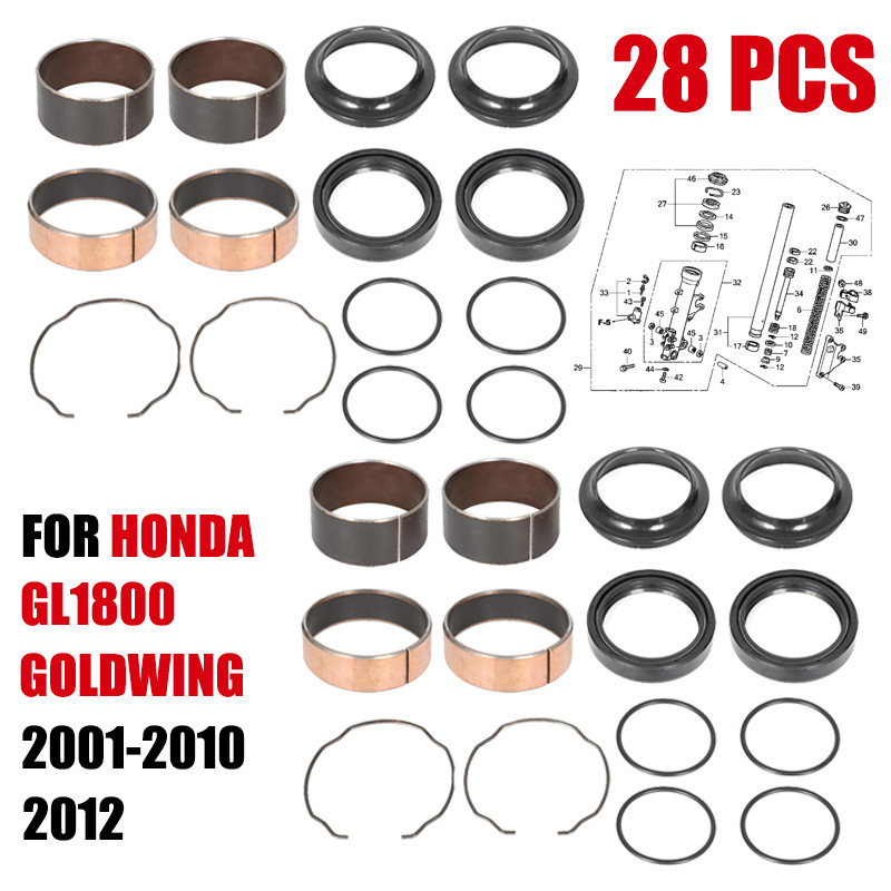 28pcs FORK BUSHING DUST OIL SEAL REBUILD KIT FOR HONDA GL1800 GOLDWING 2001-2012