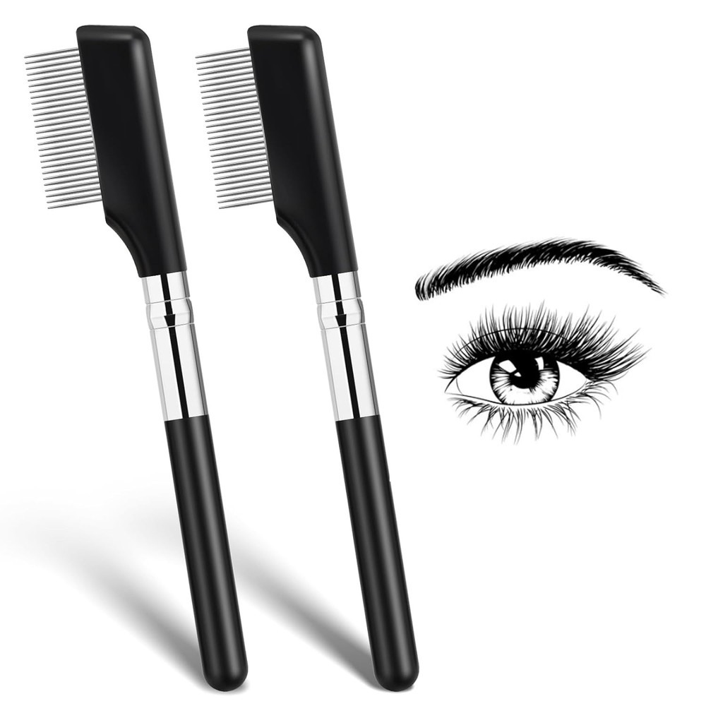 Small Eyelash Comb, 2 Pack Metal Brush Short Length Handle