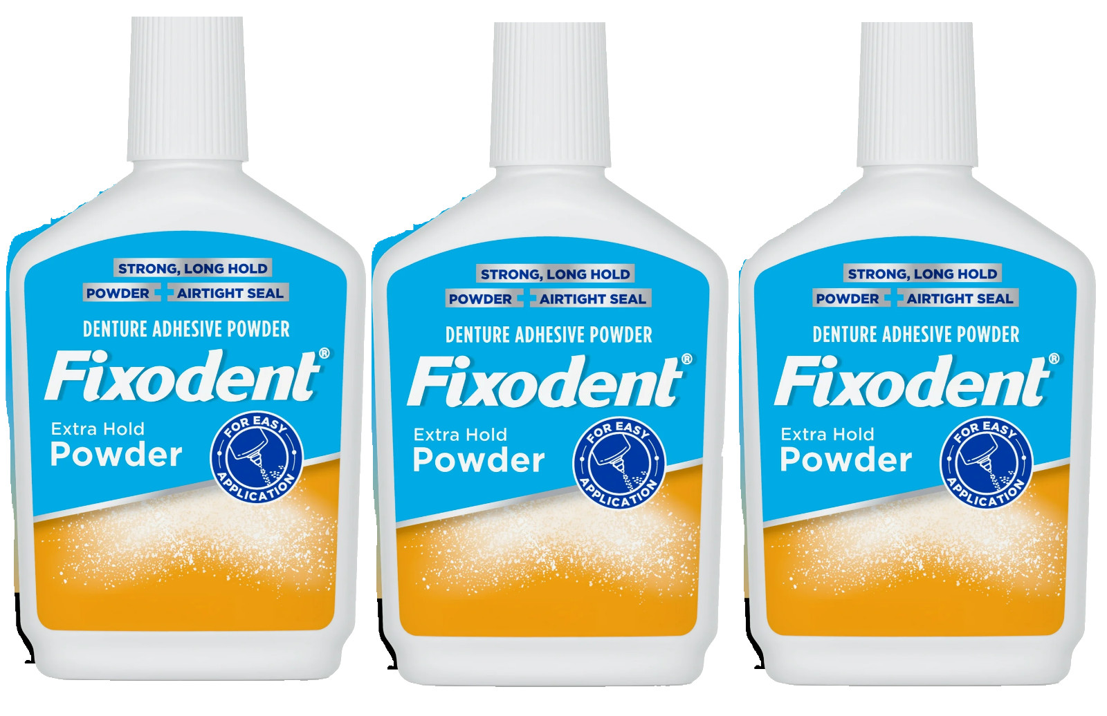 3 Pack Fixodent Extra Hold Denture Adhesive Powder, 2.7 oz