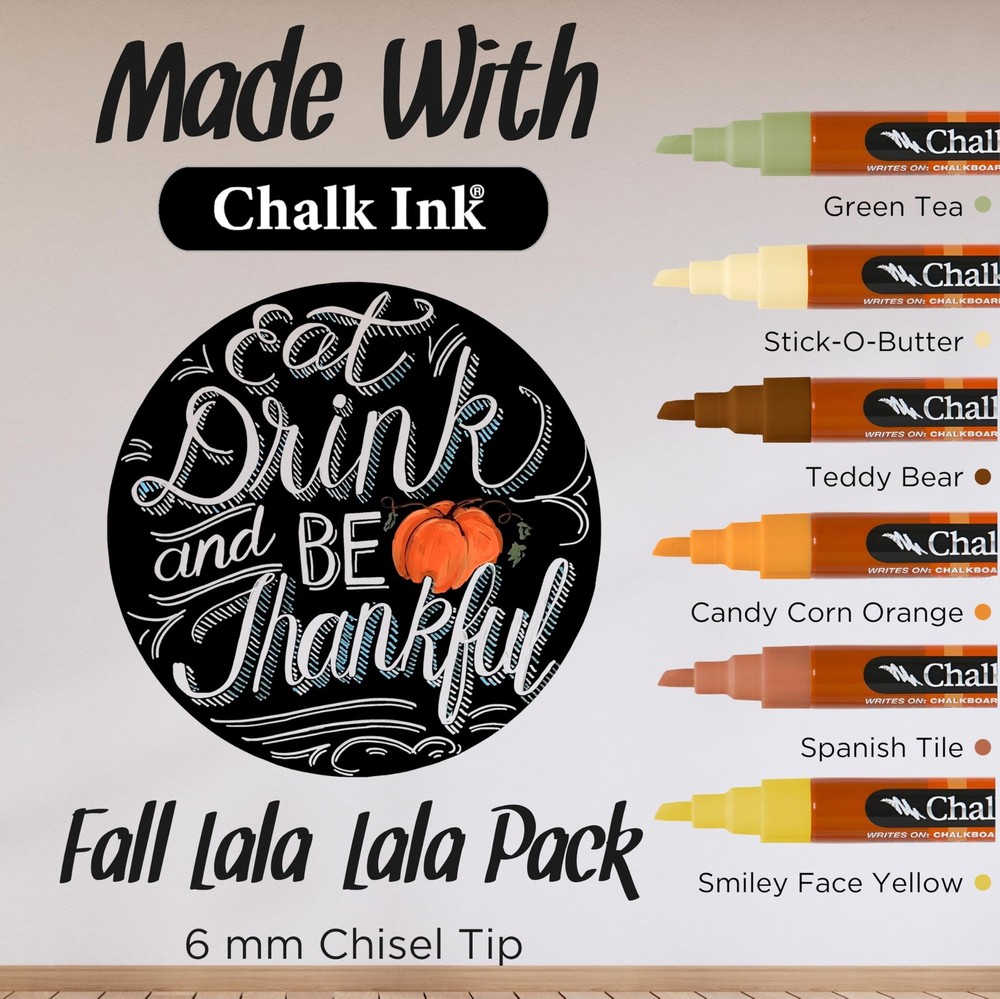 Chisel Tip Wet Wipe Chalk Markers 6mm, Fall-Lala-Lala, 6 Pack