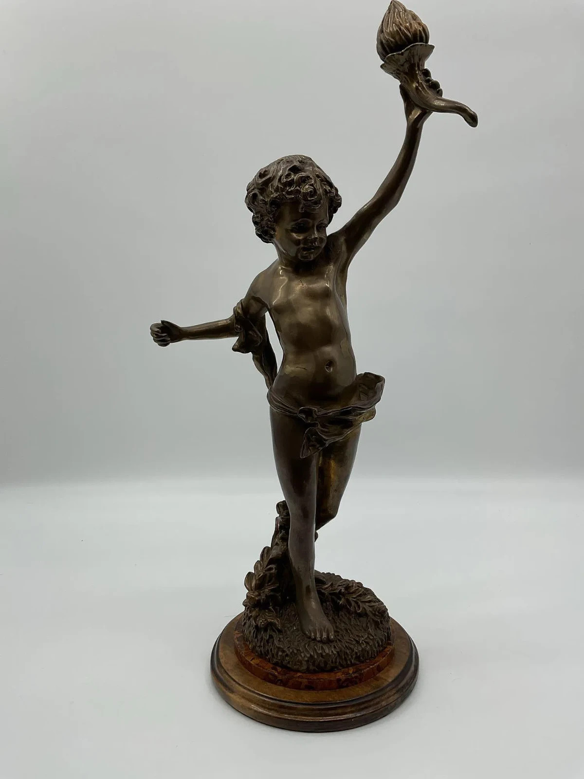 Bronze Figural Sculpture of Cherub with Torch - 21" Tall