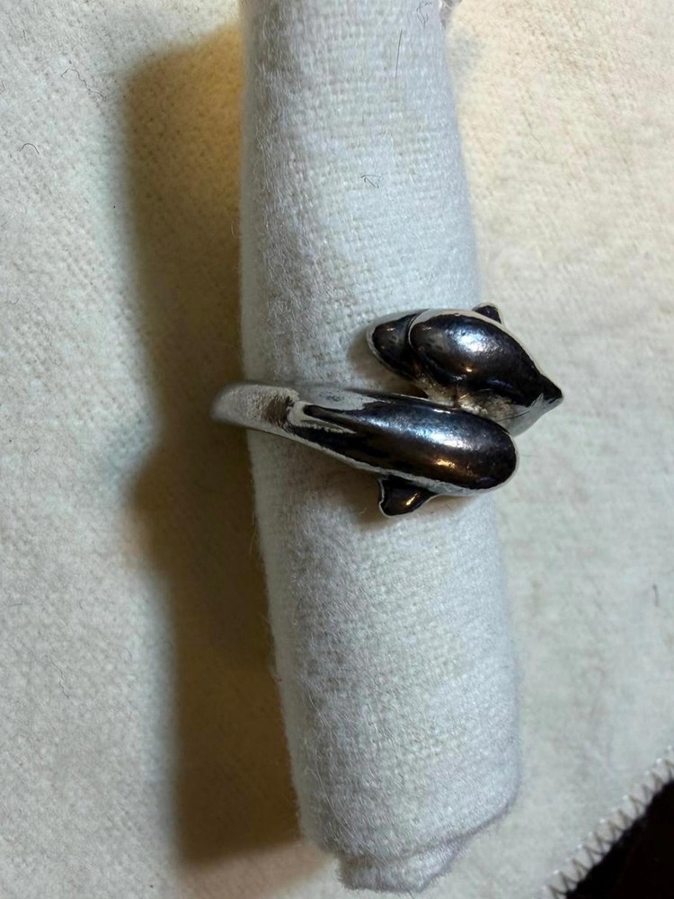 Vintage Sterling Silver Dolphin Bypass Wrap Ring Size 5