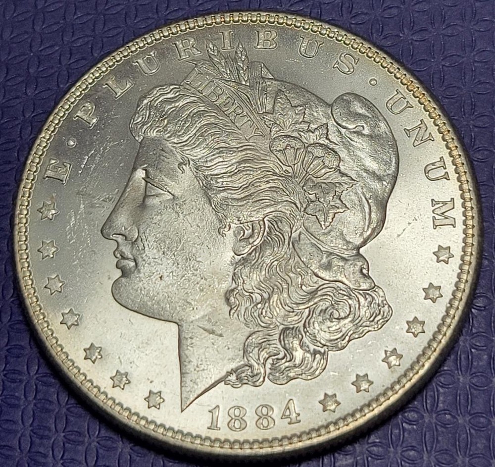 1884 SILVER MORGAN DOLLAR, BU DETAILS