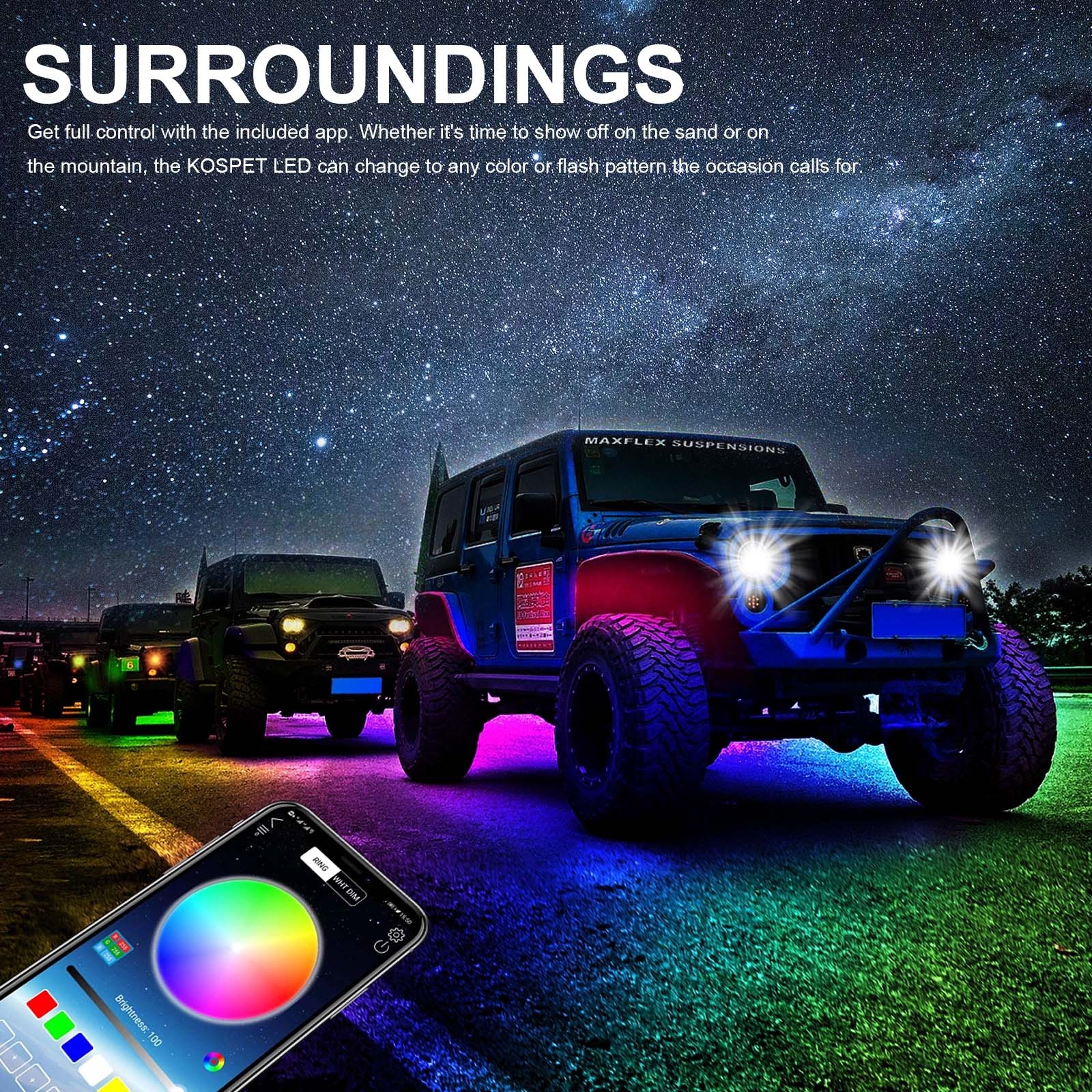 12 Pods RGB LED Rock Lights Kit Offroad Truck Underbody Neon Music Bluetooth APP