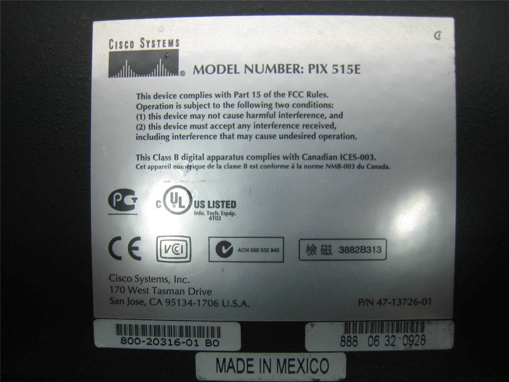 Cisco Systems VPN Firewall Security Appliance w/ Rack Ears PIX 515E