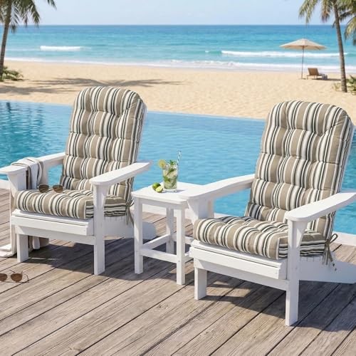 High Back Adirondack Chair Cushions for Outdoor Set of 2 Beige Stripes