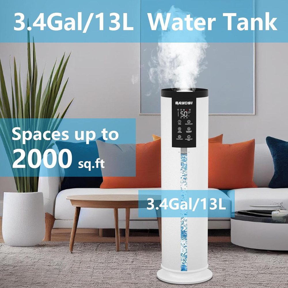 Smart 3.4Gal Cool Mist Humidifier with Remote & Timer for Large Rooms