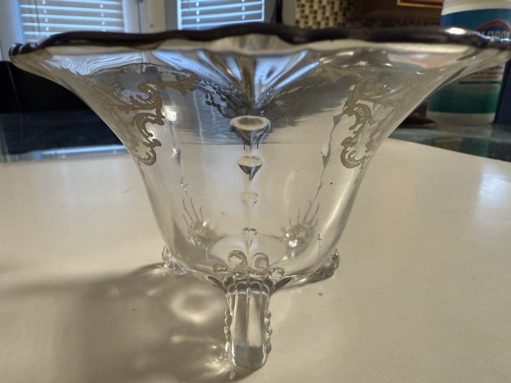 Vintage Small Silver Overlay 3 Footed Bowl