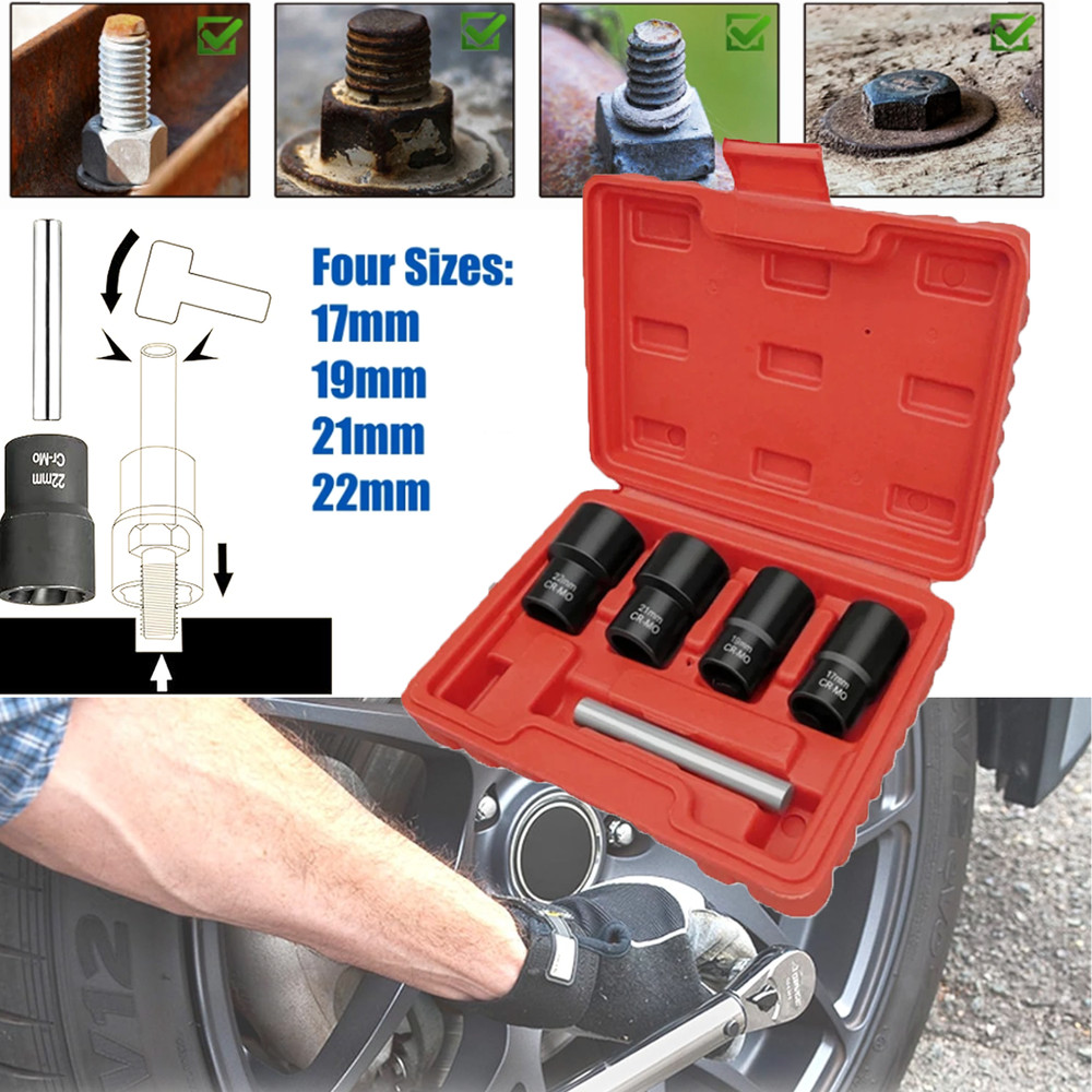 5Pc Wheel Lug Nut Remover 1/2" Drive Twist Socket Kit Remove Damaged Locked Nut