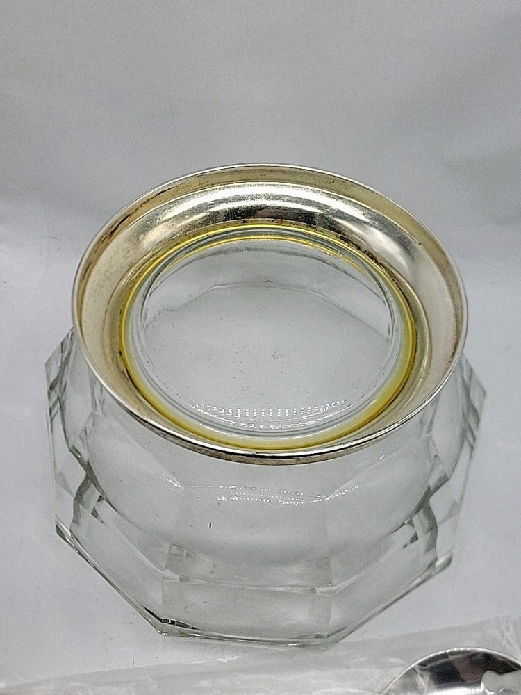 Vintage Italy Fine Crystal Silver Plate Serving Bowl & Utensils Original Packing