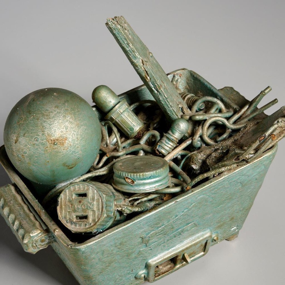 Found Objects Patinated Lightbulb Industrial Sculpture Modern Assemblage Art