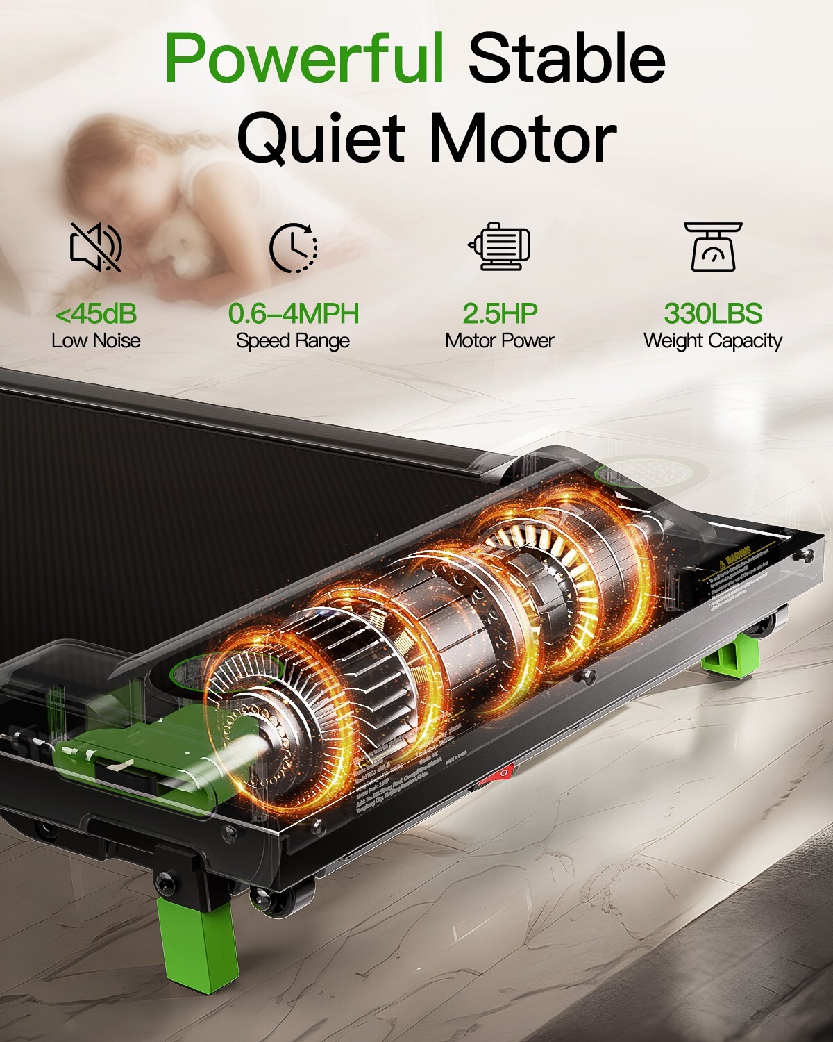 Walking Pad Under Desk Treadmill Quiet 300 LBS Capacity Portable with Remote