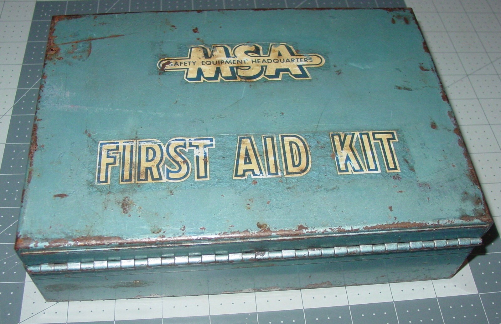 Vintage MSA Mine Safety Power Company Metal Mount First Aid Kit w/Contents USA
