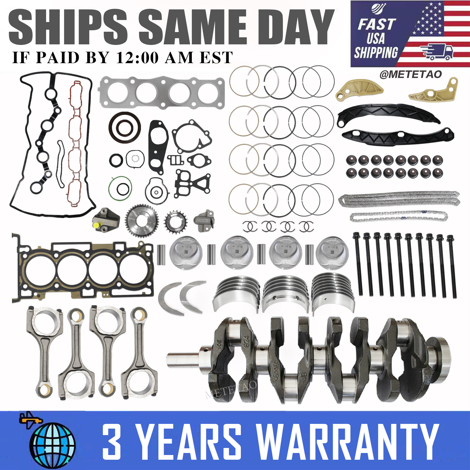 G4KJ 2.4L Engine Rebuild Kit Crankshaft/Rod/Timing For Hyundai Tucson Kia Optima