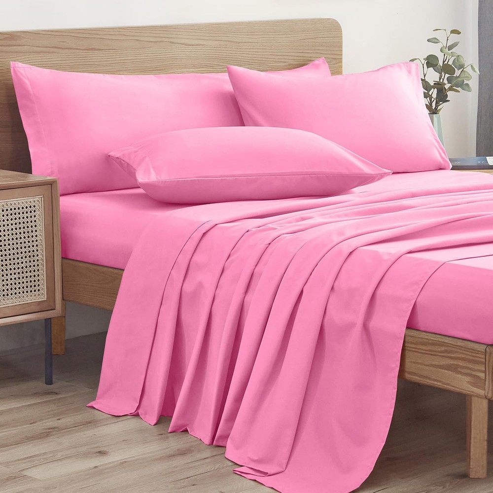 Queen Sheets Set (4 Piece), Super Soft Brushed Microfiber Bed Sheets with 16 ...