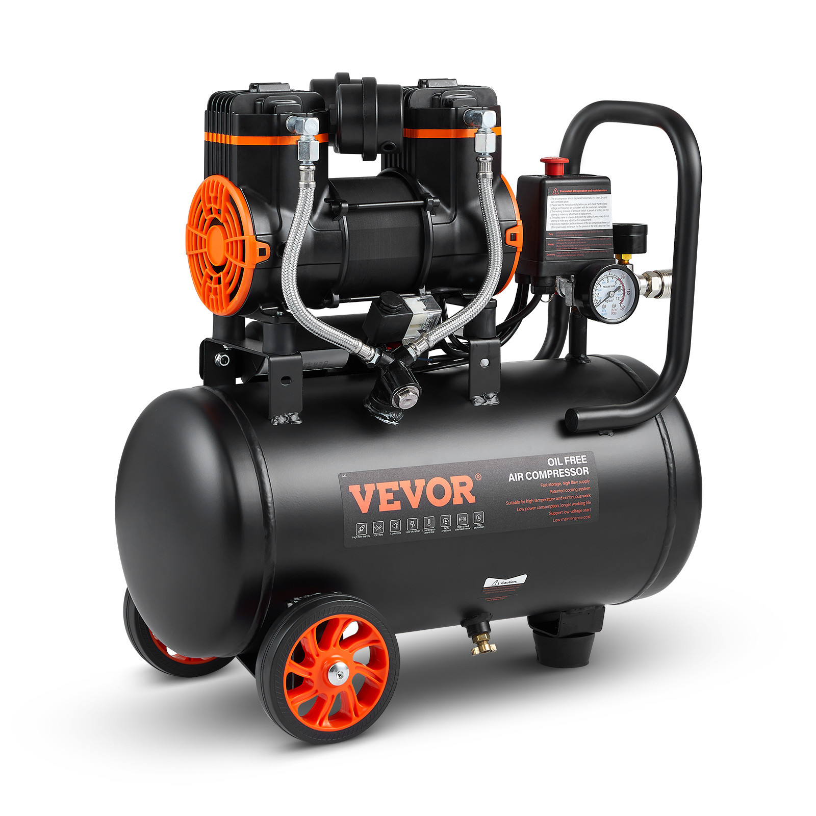 VEVOR Air Compressor 4.8 Gallon 900W 2.2 CFM@ 90PSI 70 dB Ultra Quiet Oil Free