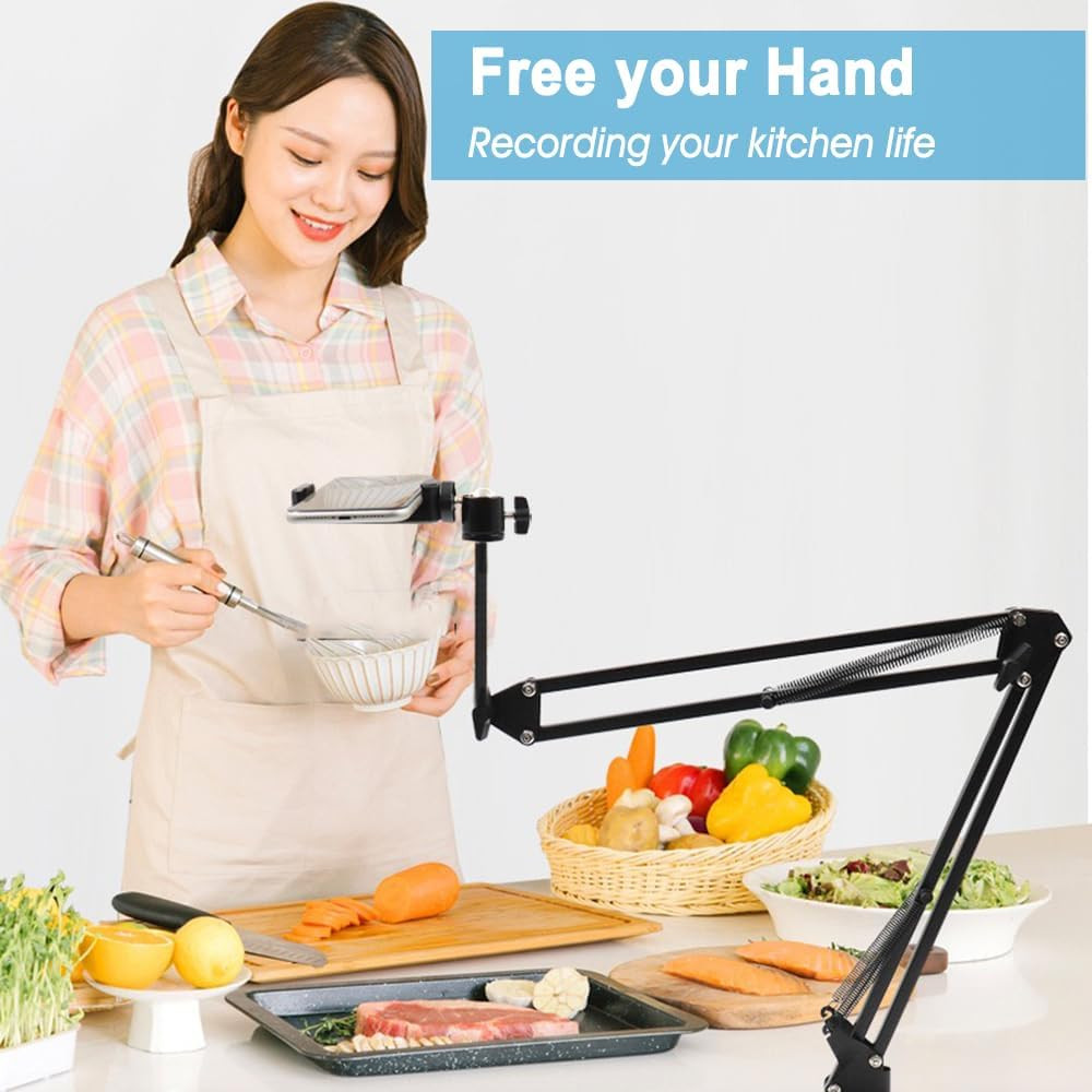 Overhead Tripod Mount for Camera Webcam Ring Light, Long Over Head Articulating