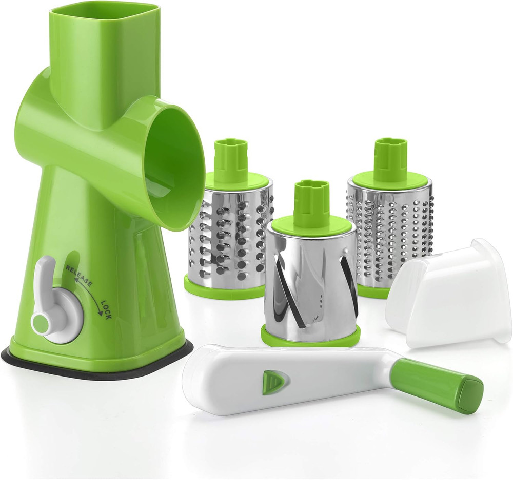 Fresh Slice Rotary Drum Grater, Cheese & Vegetable Slicer with 3 Interchangeable