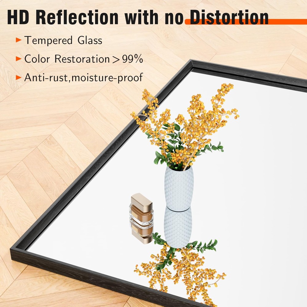 Bathroom Mirror, 24X36 Inch Matte Black Framed Mirror, Rectangular Wall Mirro...
