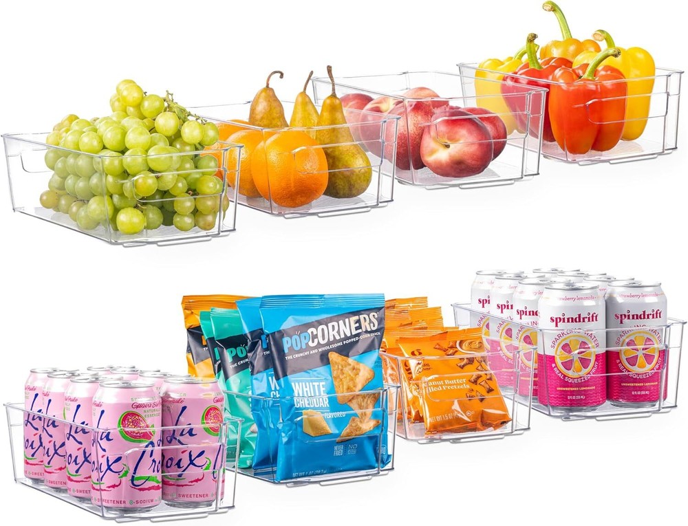 Oizeir 8 Pack Clear Plastic Fridge Organizer Bins – Stackable Refrigerator & P