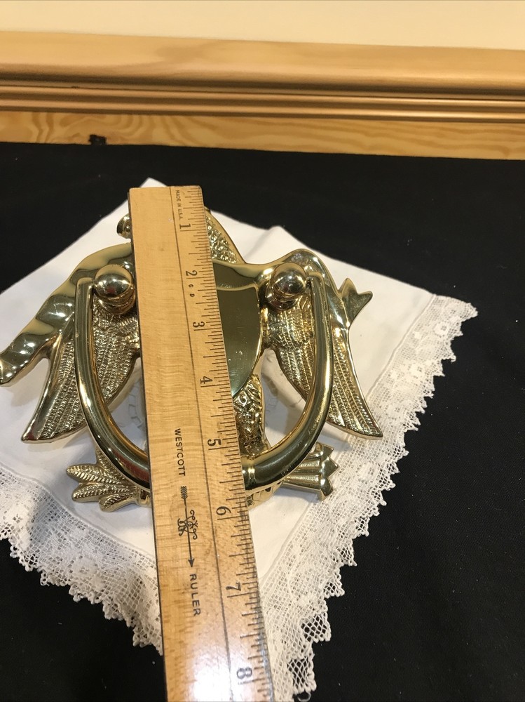 Vintage Solid Brass Eagle Shield Door Knocker Large Heavy 7" Wide 2 lbs