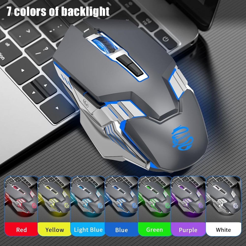 Multi-Mode Wireless Mouse - 2400 DPI - 7 Buttons - Rechargeable Battery - Grey