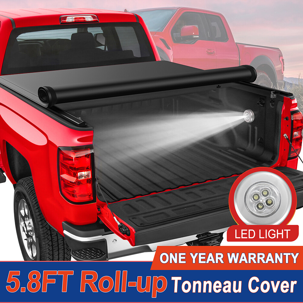 5.8FT Soft Roll Up Bed Tonneau Cover For 2014-19 Chevy Silverado/GMC Sierra 1500