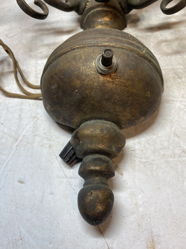 Antique Pair Brass Wall Hanging 3 Socket Light Sconces