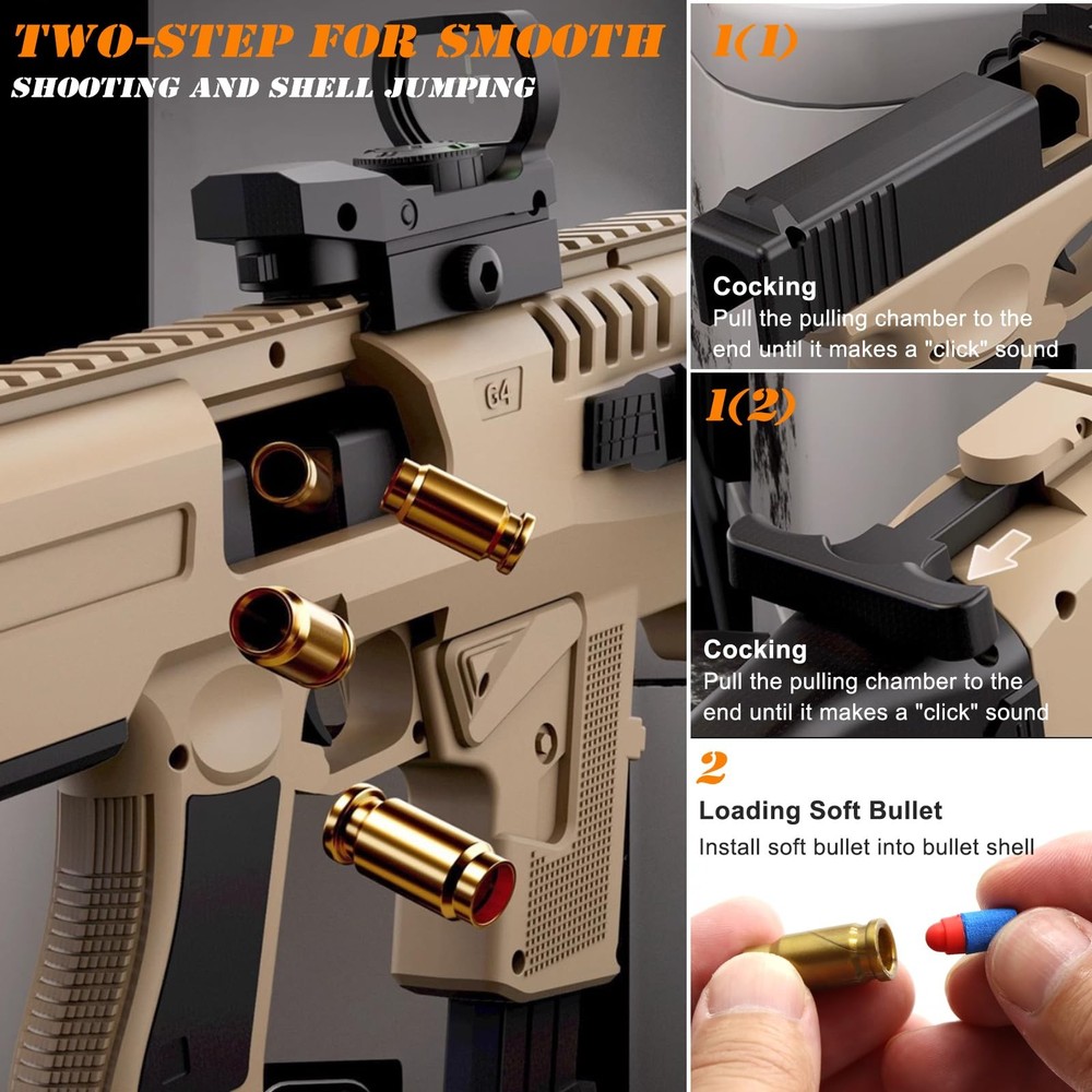 Bugrtey Two Modes Toy Gun Shell Ejecting Rifle with 80 Soft Bullets 40 Shells 2