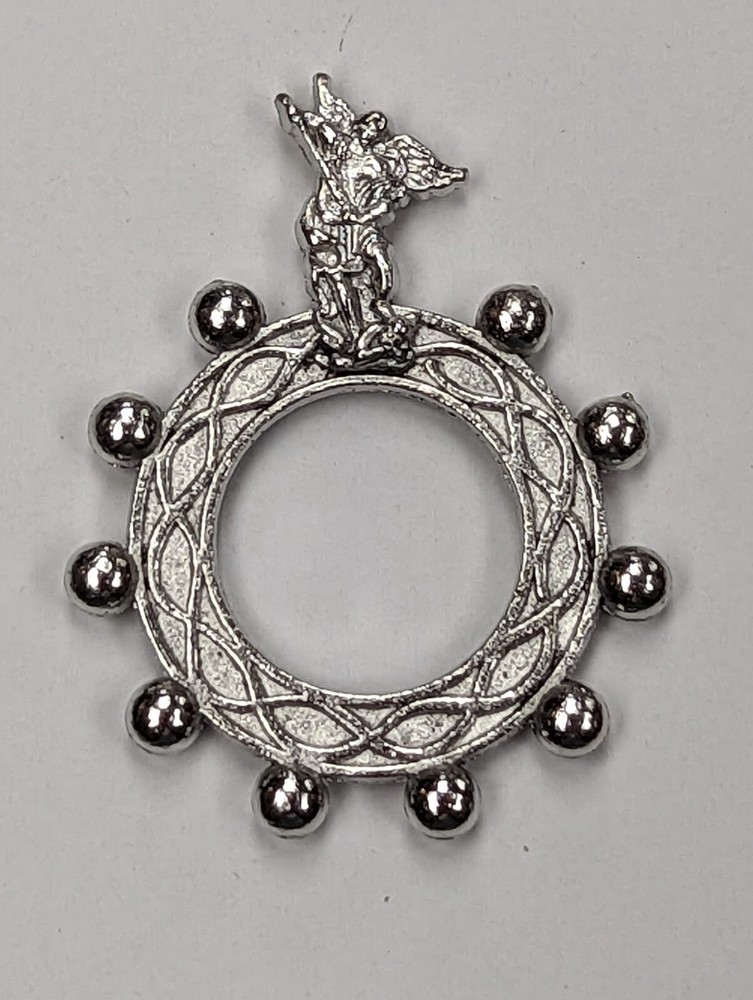 1-1/2 inch One Decade Silver-Tone Catholic Rosary Ring SAINT MICHAEL