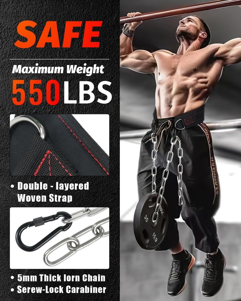 MAXRANK Dip Belt for Weightlifting - 37'' Chain Pull Ups Universal dimensions