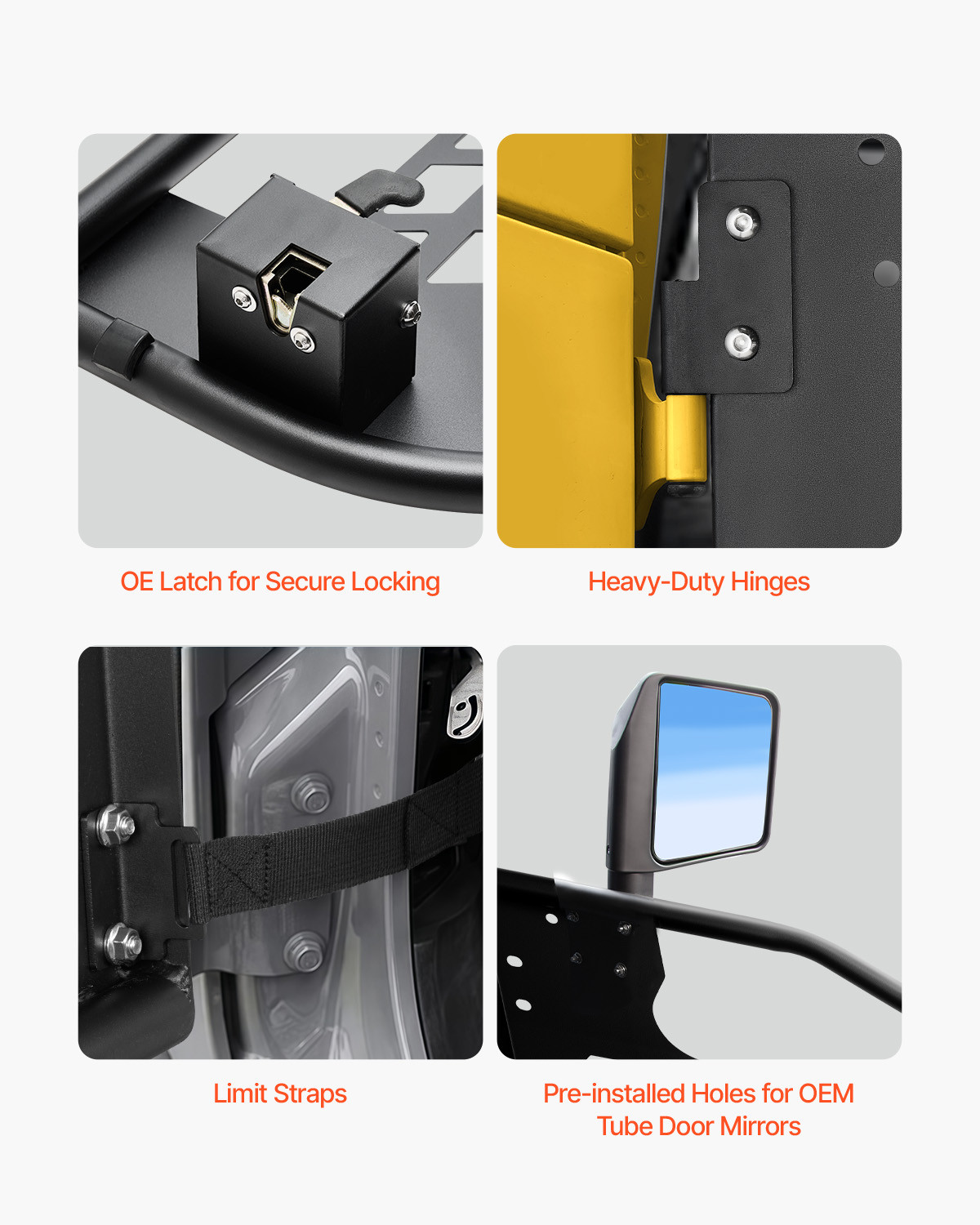 Front+Rear Side Tube Doors & Side View Mirrors For 2007-2018 Jeep Wrangler JK