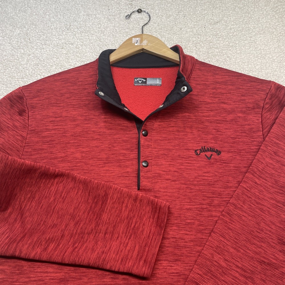 Callaway Snap Button Long Sleeve Pullover Heather Red Men's Size L