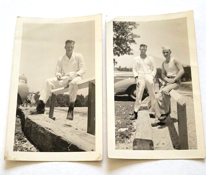 WWI Era Original Glossy 2 Photos U.S. Military Soldiers in Partial Uniform