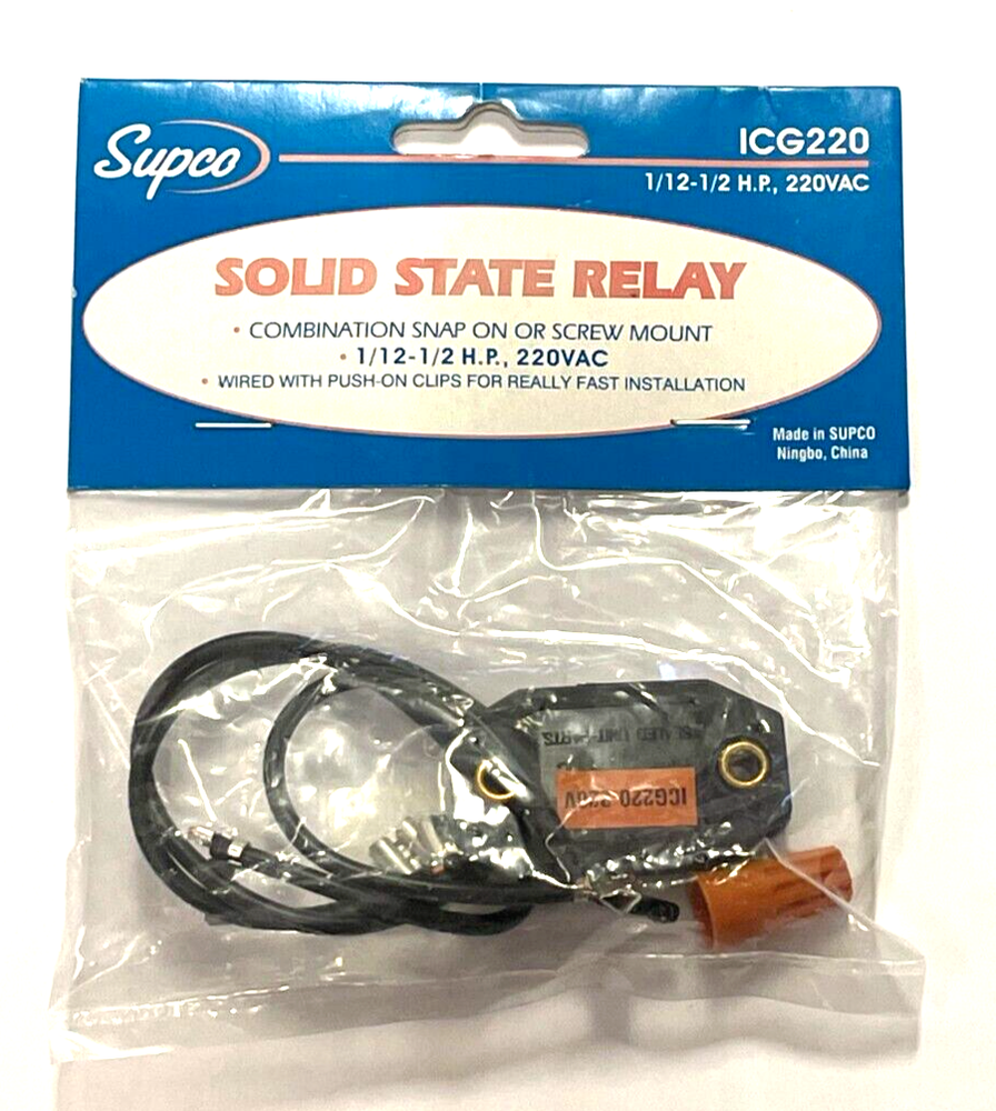 Compressor Solid State Relay, Combination Snap/Screw Mount, 1/12 to 1/2HP, 220V