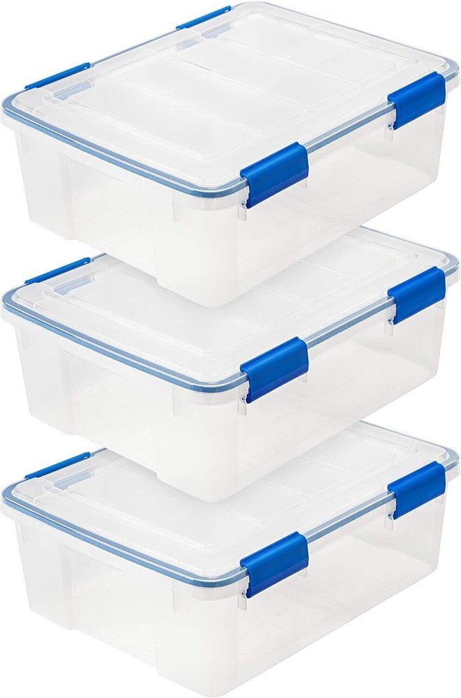 3 Pack 26.5-Qt Plastic Storage Box Stackable Containers w/Latching Buckles Lid