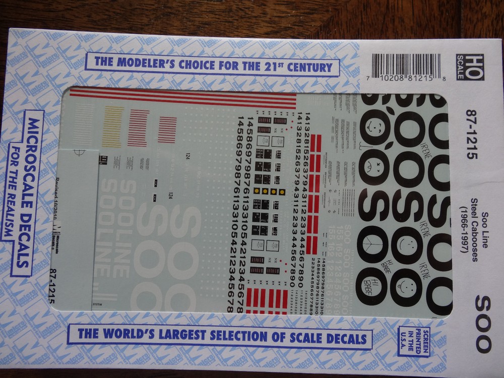 Microscale Decal HO  #87-1215 SOO Line Cabooses