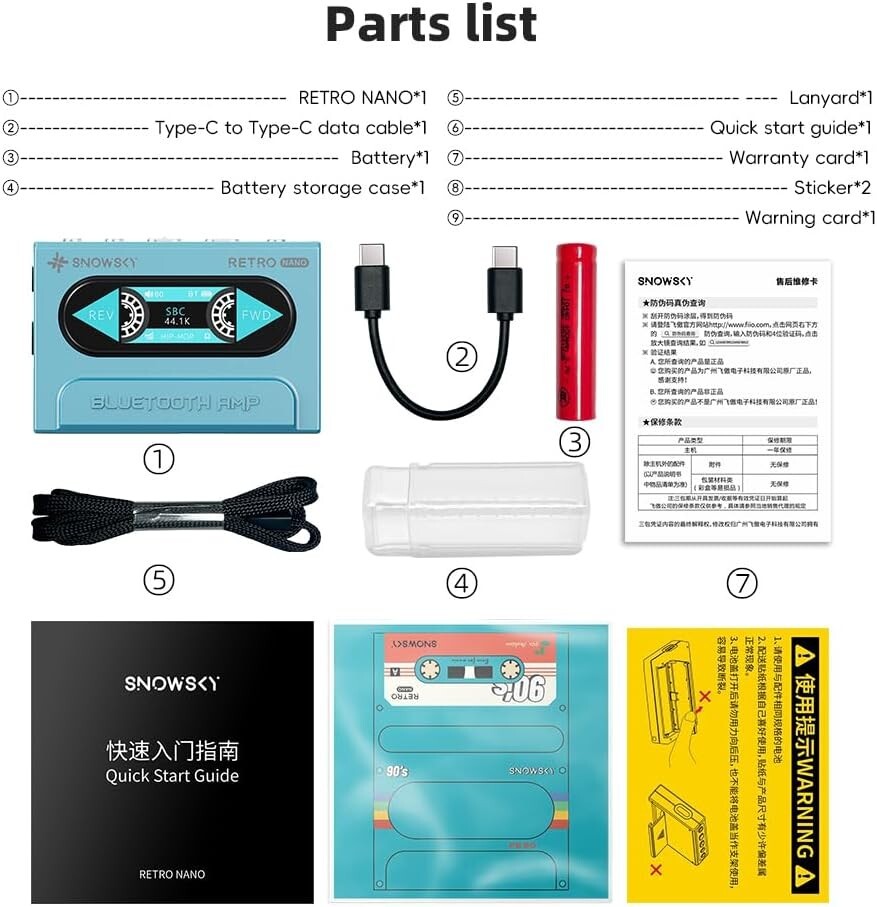 FiiO/Snowsky Retro Nano Bluetooth USB DAC AMP w/3.5mm & 4.4mm Output (Blue)
