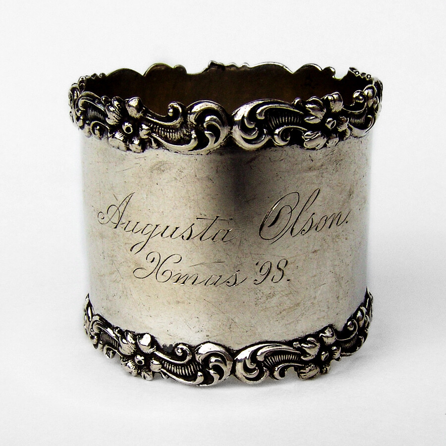 Vanderslice Co Napkin Ring Applied Floral Scroll Rims Sterling Silver