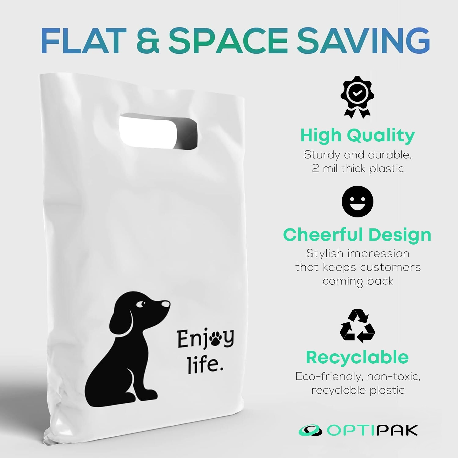 OPTIPAK 12x15 Plastic Bags – 100 Pack with Die-Cut Handles for Retail & Party