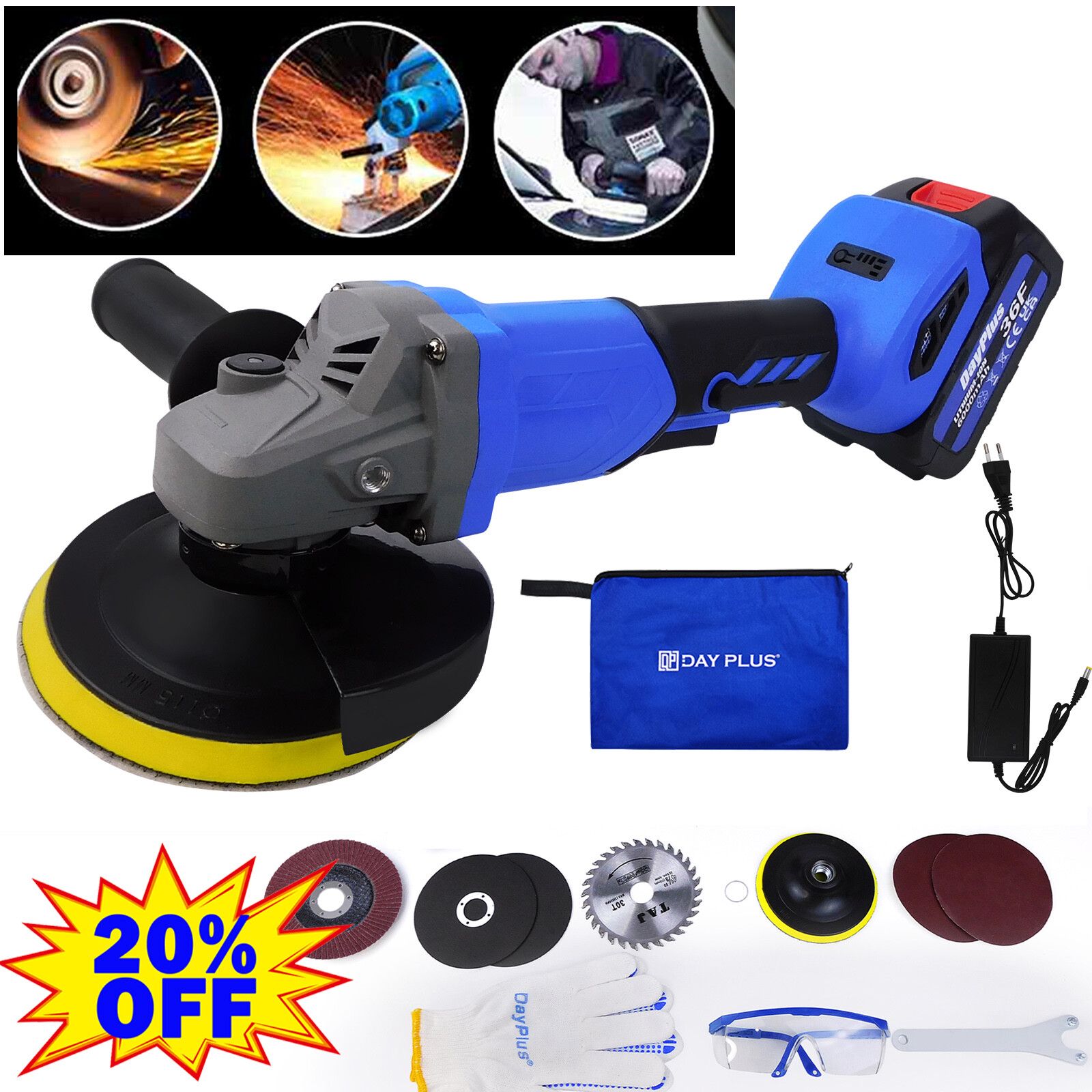 Electric Angle Grinder 10000RPM Motor 115mm Brushless Fit For Makita 18V Battery