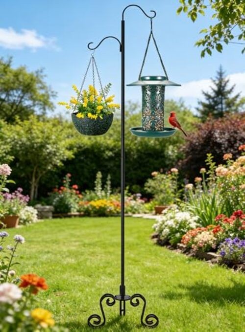 77" Shepherd's Hook Stand with Base,Freestanding Adjustable Shepherd's Hook