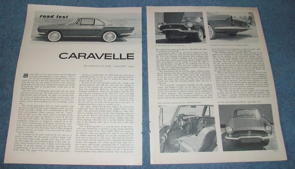 1960 Renault Caravelle Vintage Road Test Info Article