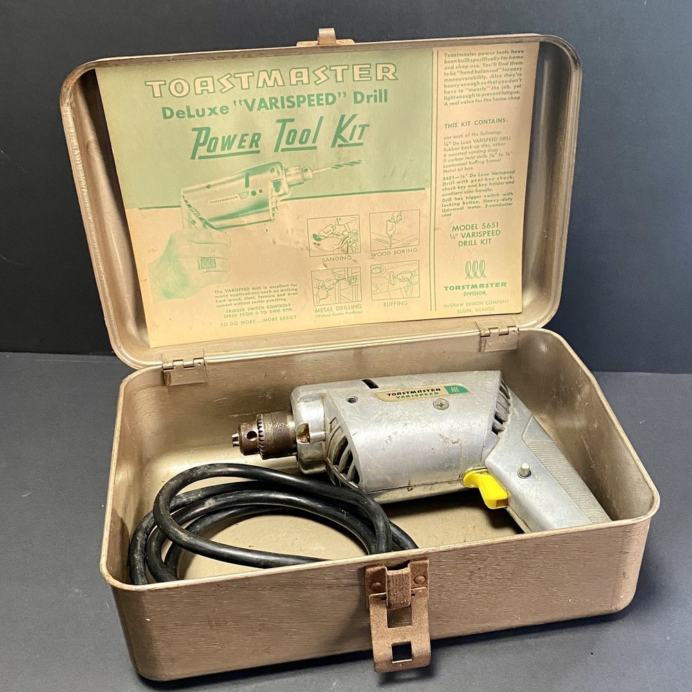 Toastmaster Varispeed Drill Model 5451 Power Tool Case Model 5651 Chuck Working