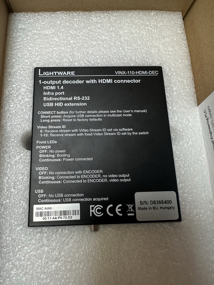 Lightware VINX-110-HDMI-DEC Multimedia Extender