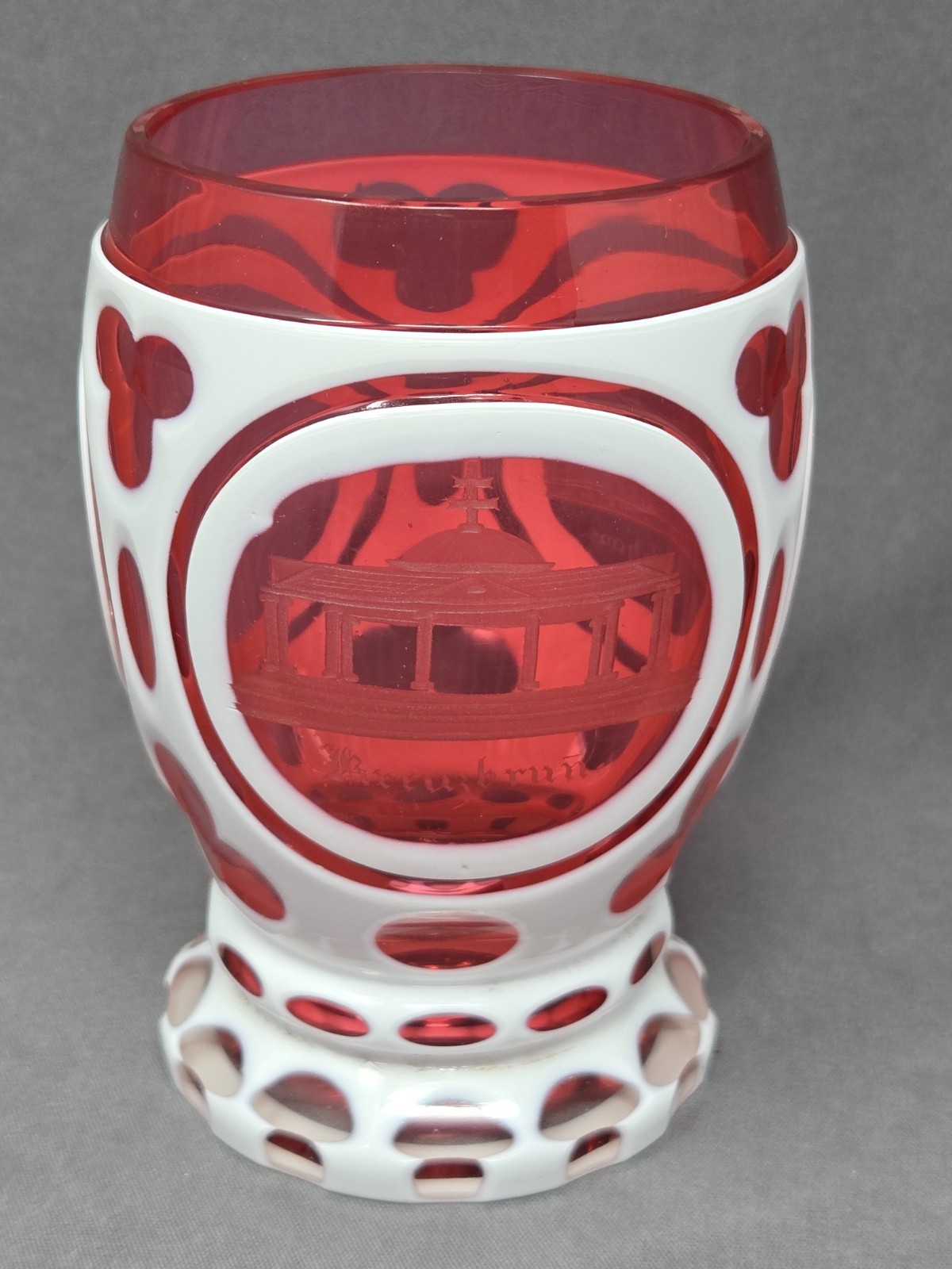 Bohemian / Germanic White Cased Cut to Cranberry Spa Glass Mid 1800s